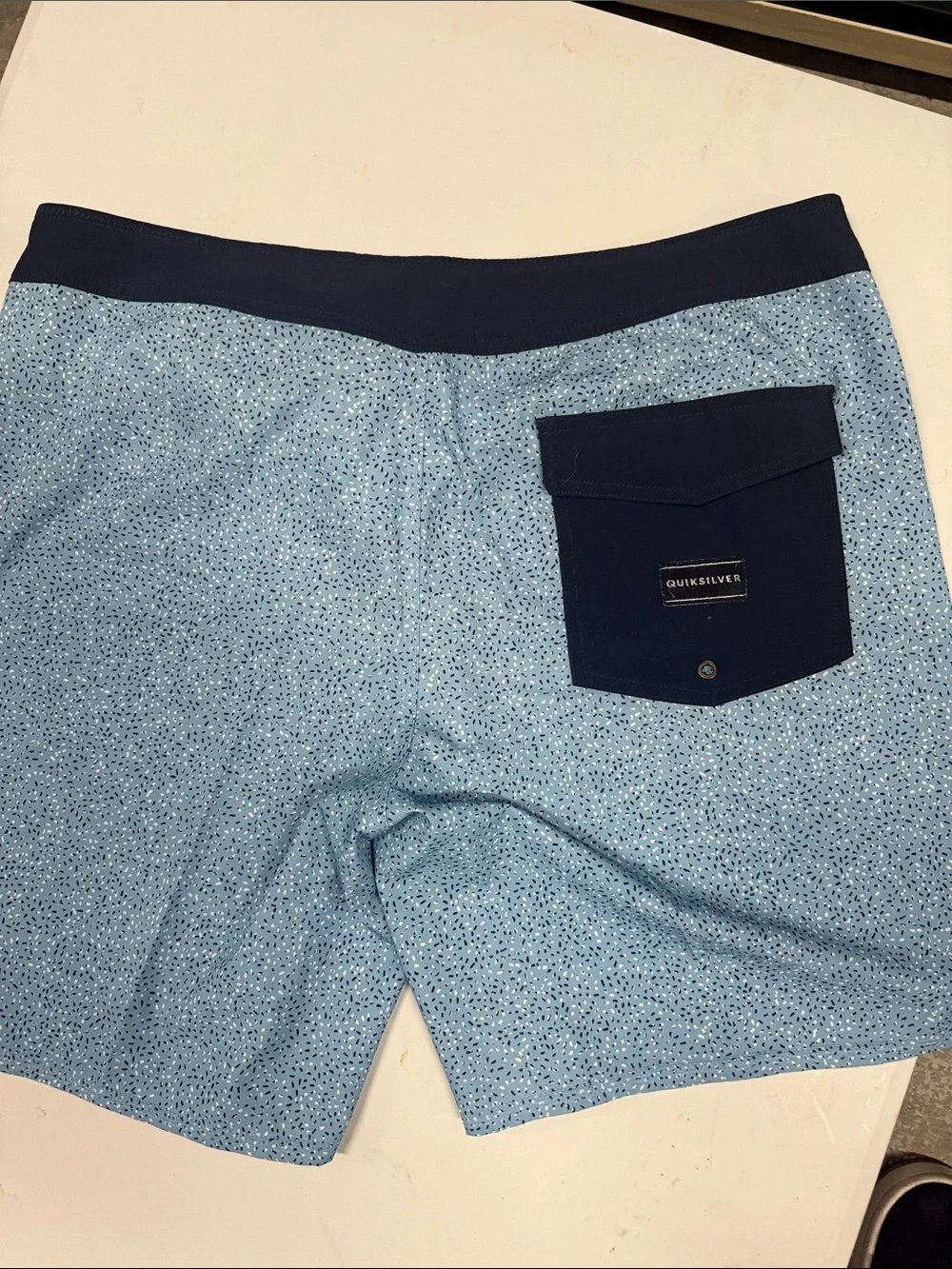 Quiksilver Light Blue Patterned Swim Shorts with Navy Waistband
